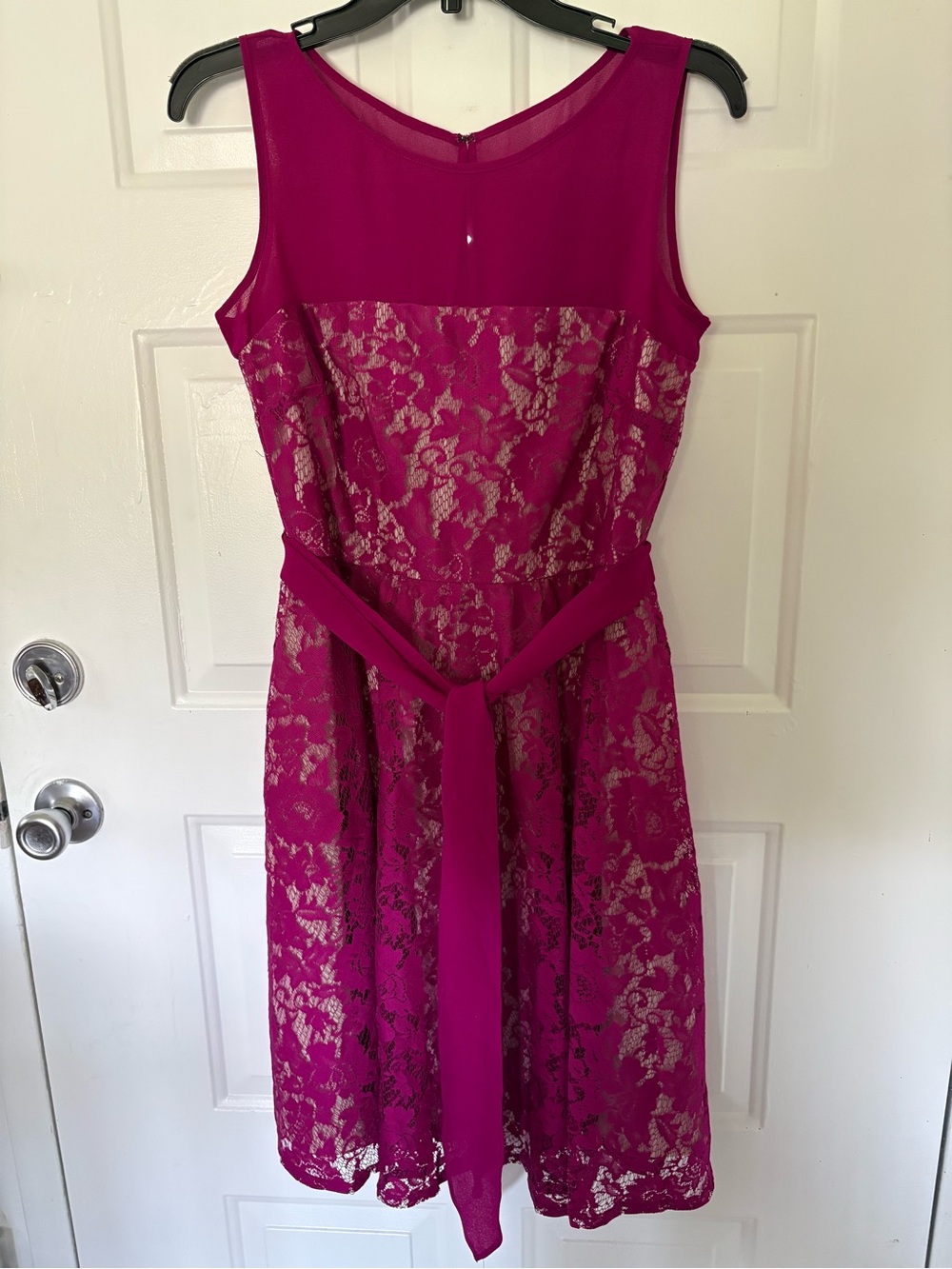 Danny & Nicole Fuchsia Lace A-Line Dress with Waist Sash